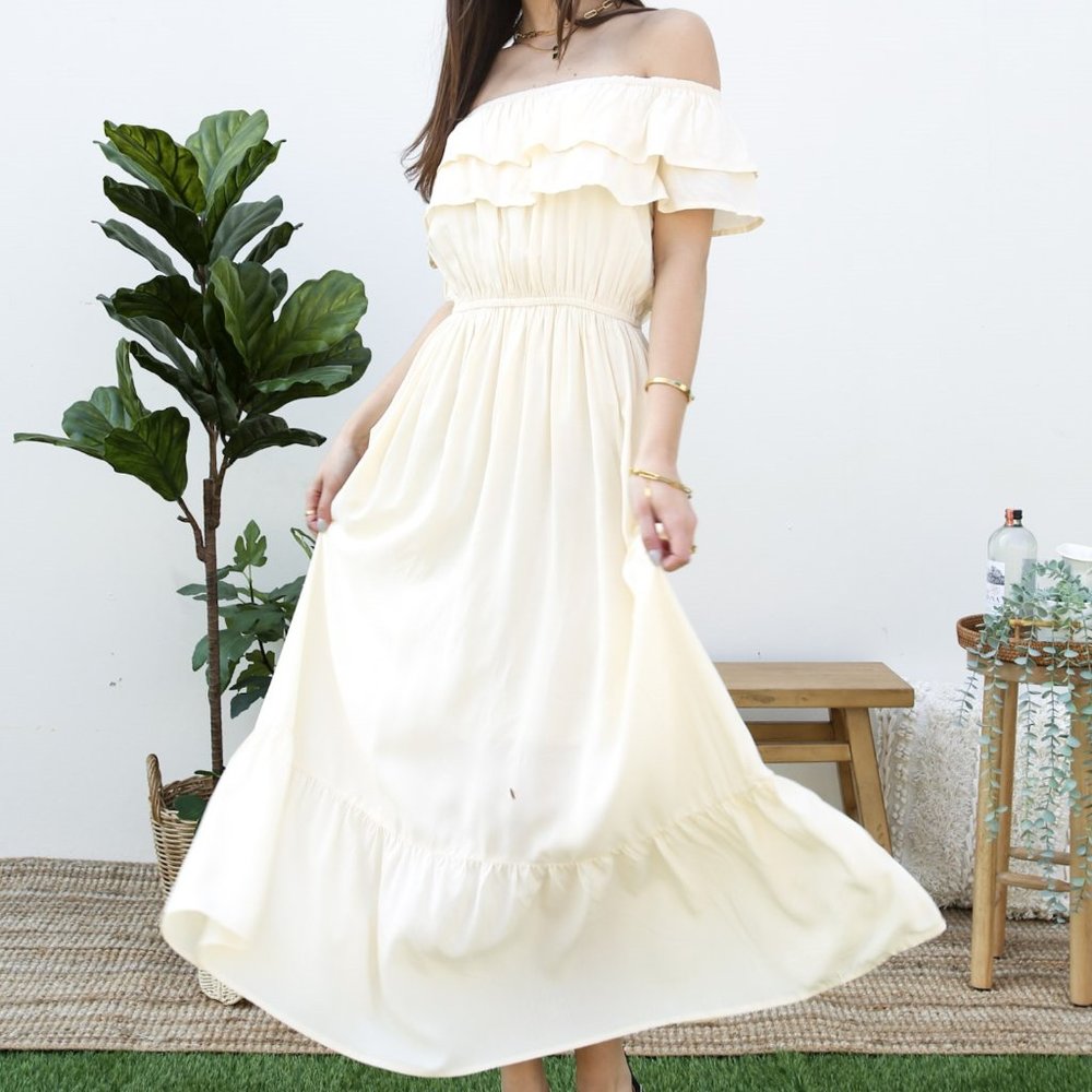 Grecian Ruffle Stretch Maxi Long Dress